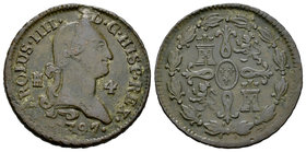 Charles IV (1788-1808). 4 maravedís. 1797. Segovia. (Cal-1509). Ae. 5,54 g. VF. Est...25,00.