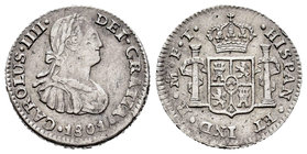 Charles IV (1788-1808). 1/2 real. 1801. México. FT. (Cal-1296). Ag. 1,70 g. Minor nick. Choice VF. Est...50,00.