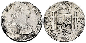 Charles IV (1788-1808). 4 reales. 1807. Potosí. PJ. (Cal-884). Ag. 13,37 g. Cleaning hairlines. VF. Est...60,00.