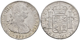 Charles IV (1788-1808). 8 reales. 1799. México. FM. (Cal-694). Ag. 26,84 g. VF/Choice VF. Est...70,00.