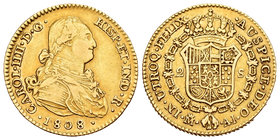 Charles IV (1788-1808). 2 escudos. 1808. Madrid. AI. (Cal-353). Au. 6,68 g. Choice VF. Est...275,00.