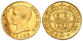 Joseph Napoleon (1808-1814). 80 reales. 1809. Madrid. AI. (Cal-7). Au. 26,65 g. Rayas en enverso. Scarce. Choice VF. Est...450,00.