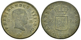 Ferdinand VII (1808-1833). 3 maravedís. 1830. Pamplona. (Cal-1646). Ae. 6,10 g. Escudo entre P-P. F. Est...15,00.