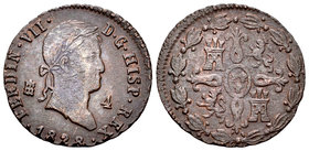 Ferdinand VII (1808-1833). 4 maravedís. 1828. Segovia. (Cal-1728). Ae. 4,60 g. Choice VF. Est...25,00.