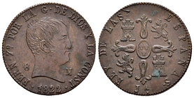 Ferdinand VII (1808-1833). 8 maravedis. 1822. Jubia. (Cal-1556). Ae. 10,87 g. Tipo "Cabezón". Almost XF/Choice VF. Est...50,00.