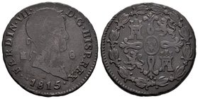 Ferdinand VII (1808-1833). 8 maravedís. 1815. Segovia. Ae. 11,74 g. Dos puntos a la izquierda de la fecha. Choice F. Est...50,00.