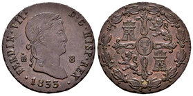 Ferdinand VII (1808-1833). 8 maravedis. 1833. Segovia. (Cal-1697). Ae. 11,29 g. Leves rayas en anverso. Choice VF/Almost XF. Est...60,00.