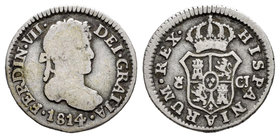 Ferdinand VII (1808-1833). 1/2 real. 1814. Cádiz. CJ. (Cal-1262). Ag. 1,50 g. Scarce. Choice F. Est...20,00.