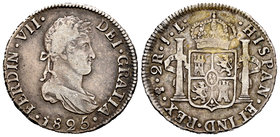 Ferdinand VII (1808-1833). 2 reales. 1825. Potosí. JL. (Cal-1002). Ag. 6,71 g. Old cabinet tone. Almost VF. Est...50,00.