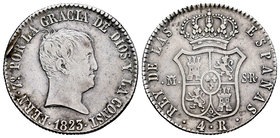 Ferdinand VII (1808-1833). 4 reales. 1823. Madrid. SR. (Cal-925). Ag. 5,82 g. Fallo de acuñación a las 10 h. Scarce. Almost VF. Est...40,00.