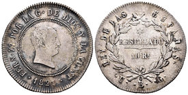 Ferdinand VII (1808-1833). 10 reales. 1821. Bilbao. UG. (Cal-702). Ag. 13,54 g. Tipo "Cabezón". Muy buen ejemplar de este tipo. Pátina irregular. Scar...