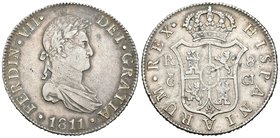 Ferdinand VII (1808-1833). 8 reales. 1811. Cádiz. CI. Ag. 27,11 g. Scarce. VF. Est...250,00.