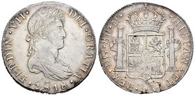 Ferdinand VII (1808-1833). 8 reales. 1818. Guatemala. M. (Cal-467). Ag. 27,01 g. Gran parte de brillo original. Leves rayitas en anverso y hojita en r...