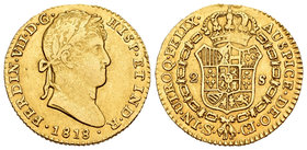 Ferdinand VII (1808-1833). 2 escudos. 1818. Sevilla. CJ. (Cal-260). Au. 6,70 g. Golpe en canto. Choice VF. Est...280,00.