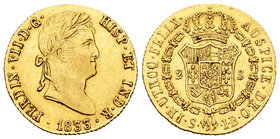 Ferdinand VII (1808-1833). 2 escudos. 1833. Sevilla. JB. (Cal-277). Au. 6,72 g. Rayitas. Restos de brillo original. XF. Est...300,00.