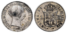 Elizabeth II (1833-1868). 1 real. 1852. Madrid. (Cal-418). Ag. 1,30 g. Manchitas y golpecito en el canto. Choice VF/VF. Est...25,00.