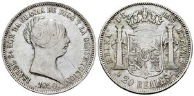 Elizabeth II (1833-1868). 20 reales. 1850. Madrid. (Cal-171). Ag. 25,89 g. Hairlines. VF/Choice VF. Est...120,00.