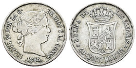 Elizabeth II (1833-1868). 40 céntimos de escudo. 1868*18-68. Madrid. (Cal-340). Ag. 5,08 g. Almost VF. Est...25,00.