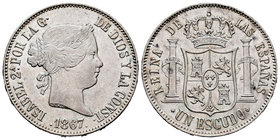 Elizabeth II (1833-1868). 1 escudo. 1867. Madrid. (Cal-253). Ag. 12,91 g. Mínimas marcas. Restos de brillo original. XF/AU. Est...100,00.