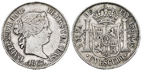 Elizabeth II (1833-1868). 1 escudo. 1867. Madrid. (Cal-253). Ag. 12,93 g. Almost VF. Est...35,00.