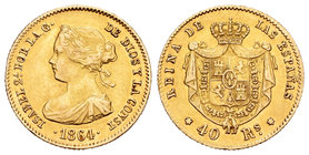 Elizabeth II (1833-1868). 40 reales. 1864. Madrid. (Cal-106). Au. 3,32 g. Golpecito en canto. Almost XF. Est...140,00.