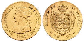 Elizabeth II (1833-1868). 40 reales. 1864. Sevilla. (Cal-107). Au. 3,34 g. Sirvió como joya. Very rare. Choice VF. Est...600,00.