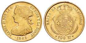 Elizabeth II (1833-1868). 100 reales. 1862. Madrid. (Cal-27). Au. 8,35 g. Leves golpecitos. XF. Est...320,00.