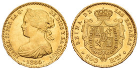 Elizabeth II (1833-1868). 100 reales. 1864. Madrid. (Cal-29). Au. 8,36 g. AU. Est...375,00.