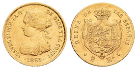 Elizabeth II (1833-1868). 2 escudos. 1865. Madrid. (Cal-122). Au. 1,68 g. Choice VF. Est...120,00.