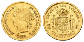 Elizabeth II (1833-1868). 2 pesos. 1861. Manila. (Cal-133). Au. 3,33 g. Choice VF. Est...200,00.