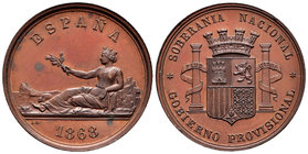Provisional Government (1868-1871). Medalla. 1868. Madrid. (Vq-14374). Ae. 24,47 g. Utilizada como modelo para la acuñación del duro de 1869. Manchita...