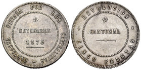 Cantonal Revolution. 5 pesetas. 1873. Cartagena (Murcia). (Cal-6). Ag. 28,73 g. Traces of soldering. VF. Est...180,00.