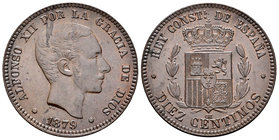 Alfonso XII (1874-1885). 10 céntimos. 1879. Barcelona. OM. (Cal-69). Ae. 9,86 g. Pátina. Buen ejemplar. AU. Est...150,00.