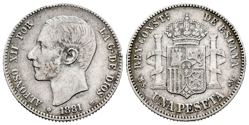 Alfonso XII (1874-1885). 1 pesetas. 1881*18-81. Madrid. MSM. (Cal-56). Ag. 4,91 ...