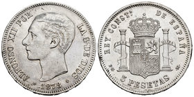 Alfonso XII (1874-1885). 5 pesetas. 1878*18-78. Madrid. EMM. (Cal-30). Ag. 24,94 g. Slightly cleaned. XF. Est...100,00.