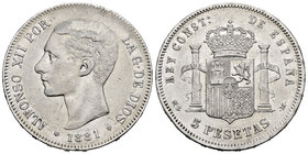 Alfonso XII (1874-1885). 5 pesetas. 1881*18-81. Madrid. MSM. (Cal-32). Ag. 24,78 g. Cleaned. Choice VF. Est...30,00.