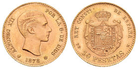 Spanish State (1936-1975). 10 pesetas. 1878 *19-62. Madrid. DEM. (Cal-10). Au. 3,21 g. UNC. Est...160,00.