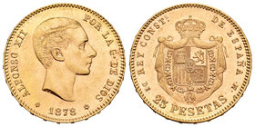 Alfonso XII (1874-1885). 25 pesetas. 1878 *18-78. Madrid. DEM. (Cal-4). Au. 8,03 g. Brillo original. XF. Est...300,00.