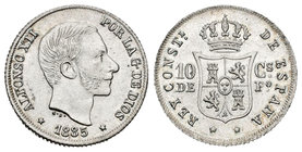 Alfonso XII (1874-1885). 10 centavos. 1885. Manila. (Cal-98). Ag. 2,66 g. Original luster. AU. Est...90,00.