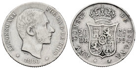Alfonso XII (1874-1885). 20 centavos. 1880. Manila. (Cal-87). Ag. 5,09 g. Very scarce. Almost VF. Est...150,00.