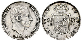 Alfonso XII (1874-1885). 20 centavos. 1884. Manila. (Cal-91). Ag. 4,95 g. Almost VF. Est...80,00.