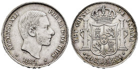 Alfonso XII (1874-1885). 50 centavos. 1881. Manila. (Cal-79). Ag. 12,98 g. Choice VF. Est...60,00.