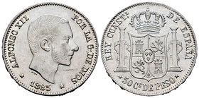 Alfonso XII (1874-1885). 50 centavos. 1885. Manila. (Cal-86). Ag. 12,94 g. Original luster. AU/Almost UNC. Est...100,00.