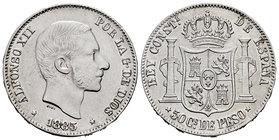 Alfonso XII (1874-1885). 50 centavos. 1885. Manila. (Cal-86). Ag. 12,90 g. XF/AU. Est...50,00.