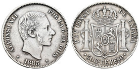 Alfonso XII (1874-1885). 50 centavos. 1885. Manila. (Cal-86). Ag. 12,93 g. VF. Est...25,00.