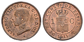Alfonso XIII (1886-1931). 1 céntimo. 1911*1. Madrid. PCV. (Cal-78). Ae. 1,01 g. Restos de brillo original. Almost UNC. Est...100,00.