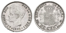 Alfonso XIII (1886-1931). 50 céntimos. 1900*0-0. Madrid. SMV. (Cal-60). Ag. 2,50 g. Cleaned. AU. Est...40,00.