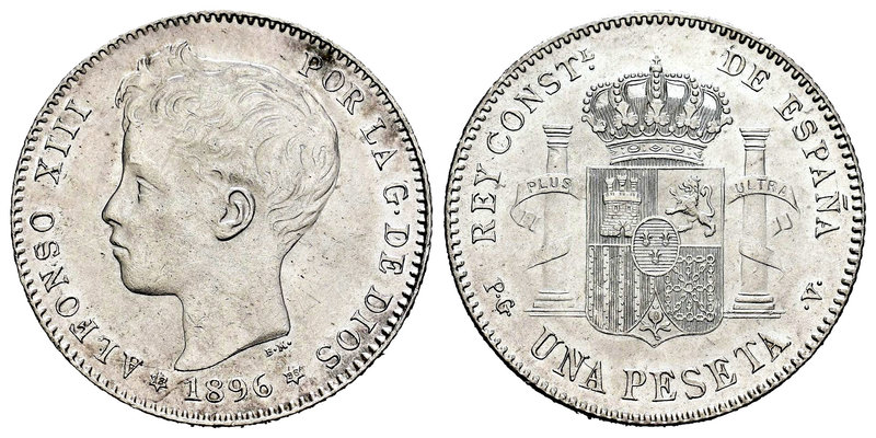 Alfonso XIII (1886-1931). 1 peseta. 1896*18*96. Madrid. PGV. (Cal-41). Ag. 4,93 ...
