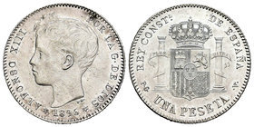 Alfonso XIII (1886-1931). 1 peseta. 1896*18*96. Madrid. PGV. (Cal-41). Ag. 4,93 g. Pequeñas marcas. Brillo original. Almost UNC. Est...80,00.