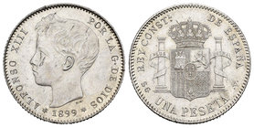 Alfonso XIII (1886-1931). 1 peseta. 1899*18-99. Madrid. SGV. (Cal-42). Ag. 5,20 g. AU. Est...60,00.
